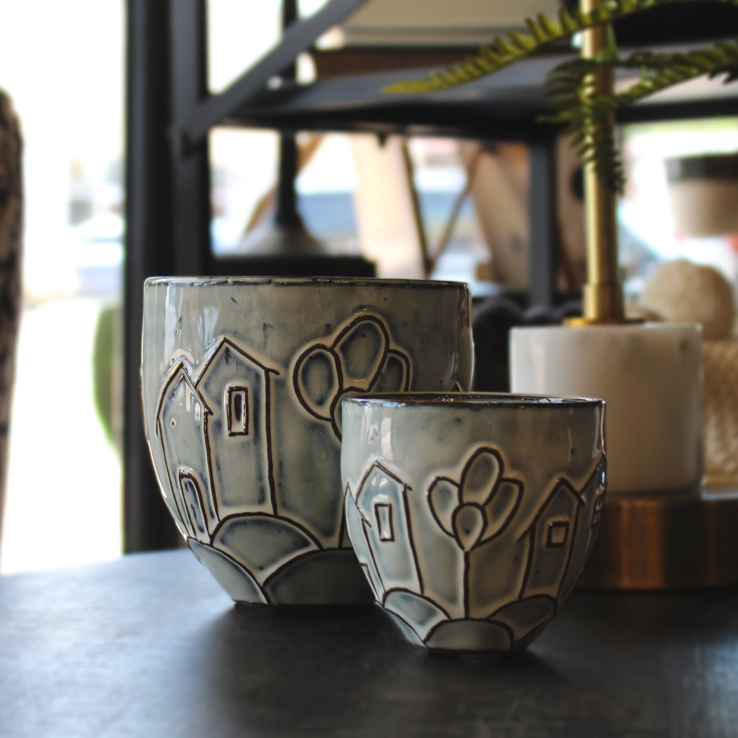 Abstract Carved House Pot
