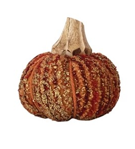 Handmade Cotton, Fabric Chenille & Mango Wood Pumpkin