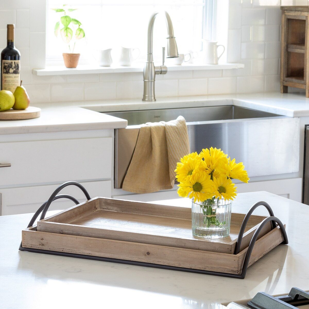 Wood Tray with Iron Handles
