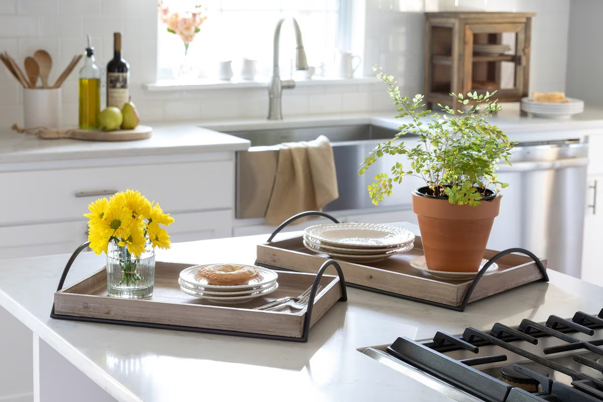 Wood Tray with Iron Handles