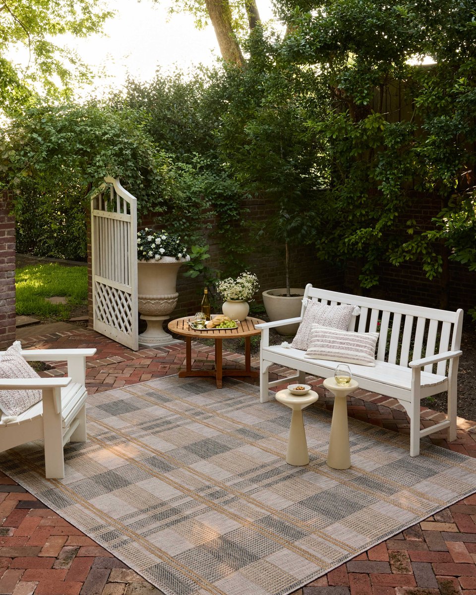 Birch Bone/Gold Plaid Outdoor Area Rug