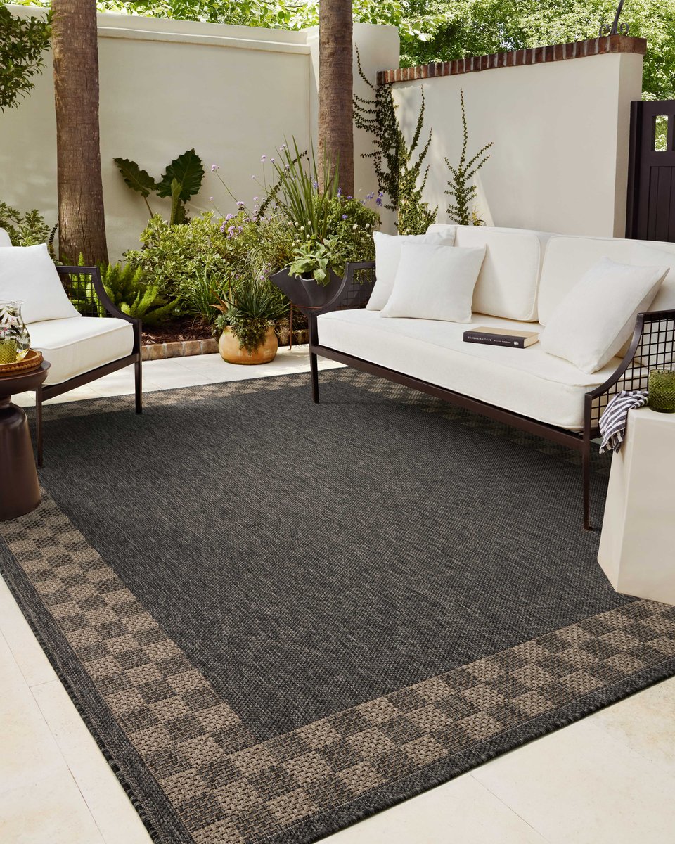 Providence Charcoal and Natural Checkered Outdoor Area Rug