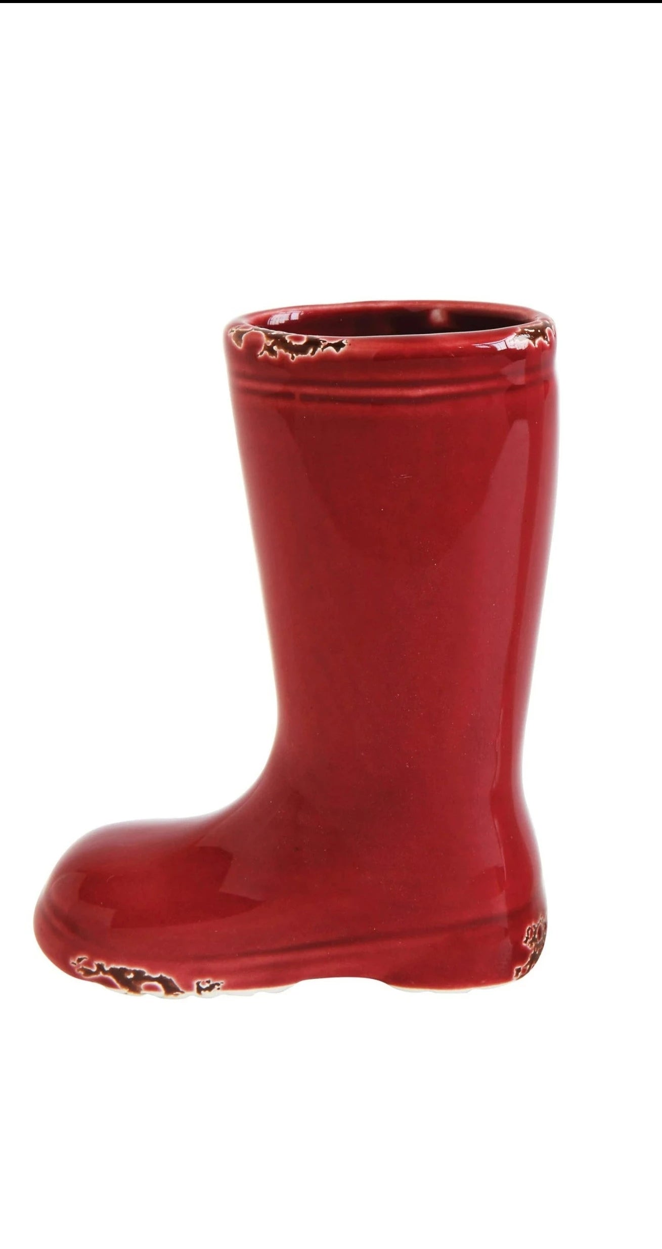 Distressed Stoneware Christmas Boot Vase