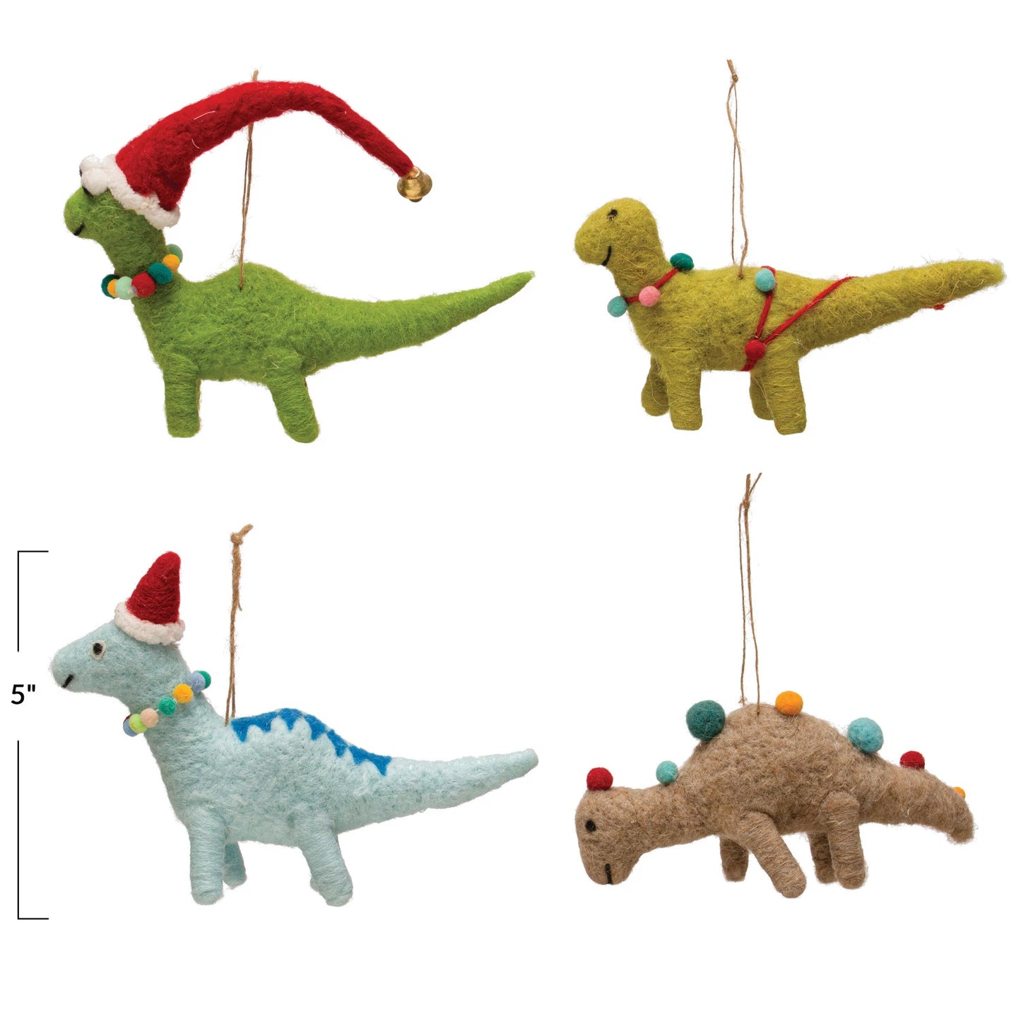Wool Felt Dinosaur Ornament w/ Seasonal Accessories