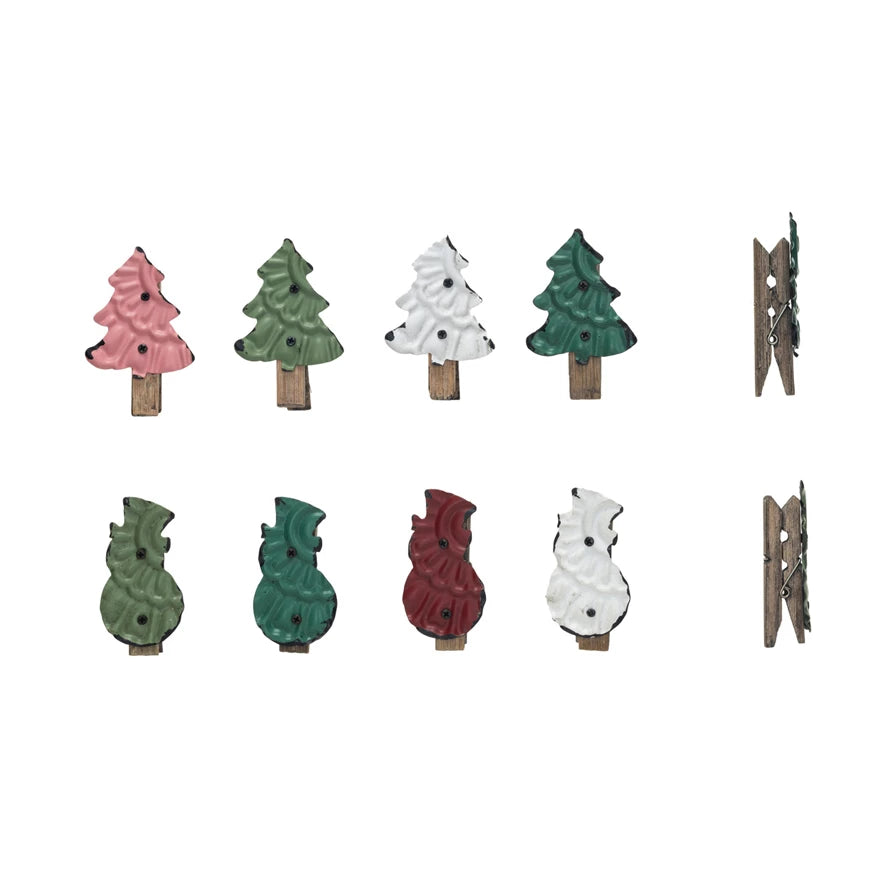 Embossed Metal Snowman and Tree Clips