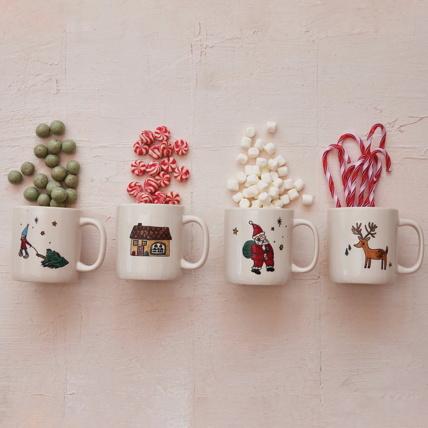 Stoneware Mug with Wax Relief Christmas Image, Four Styles