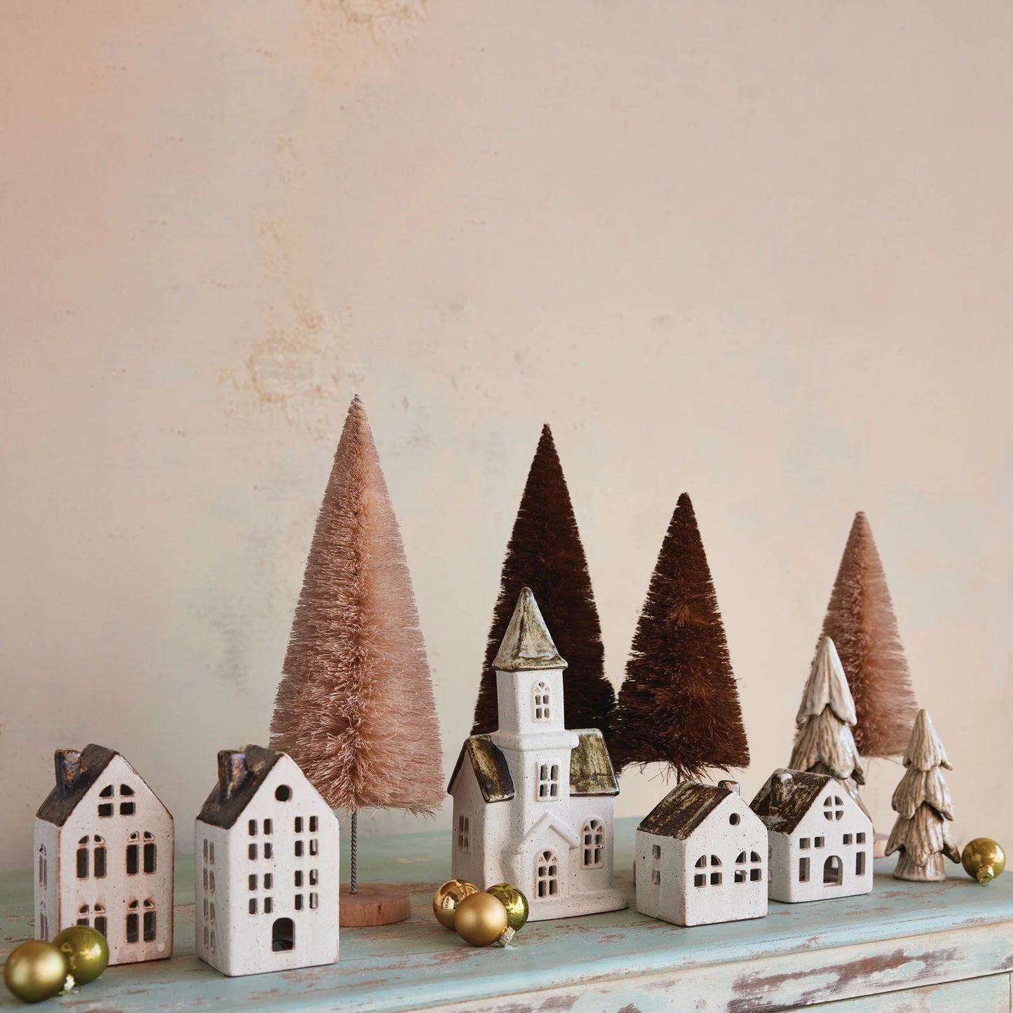 Stoneware House w/ Reactive Glaze, White & Brown
