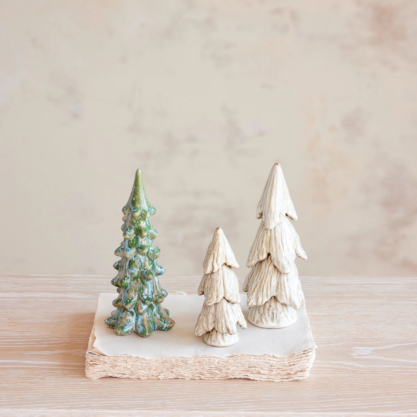 Cream Stoneware Tree with Reactive Glaze Finish