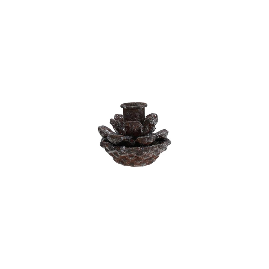 Metal Brown Pinecone Taper Holder with Ice Finish