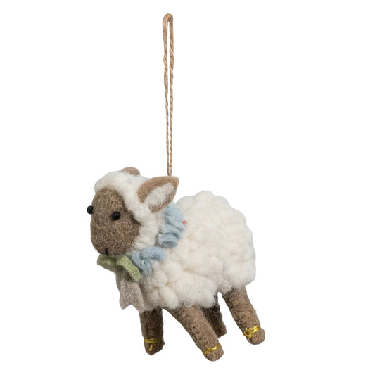 Handmade Wool Felt Sheep Ornament with Scarf