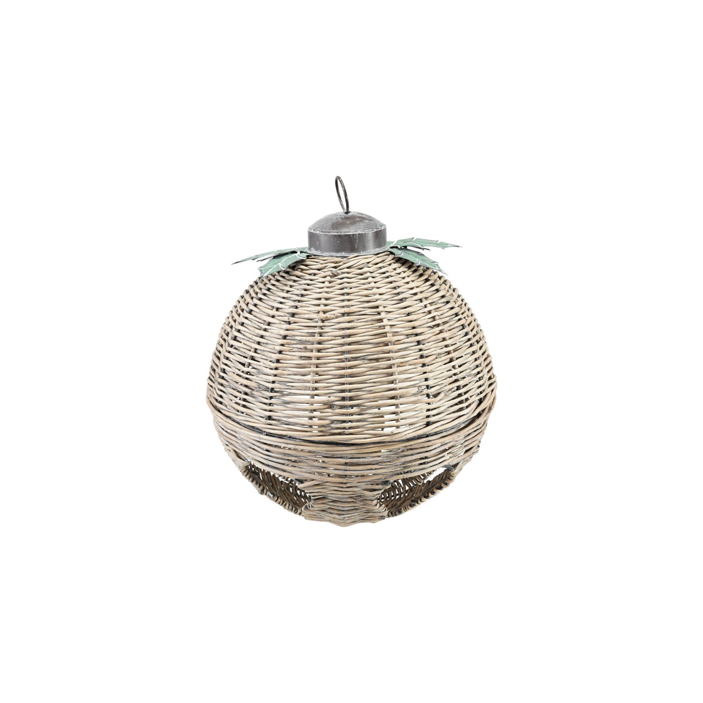 Oversized Hand-Woven Rattan Bell with Metal Leaves