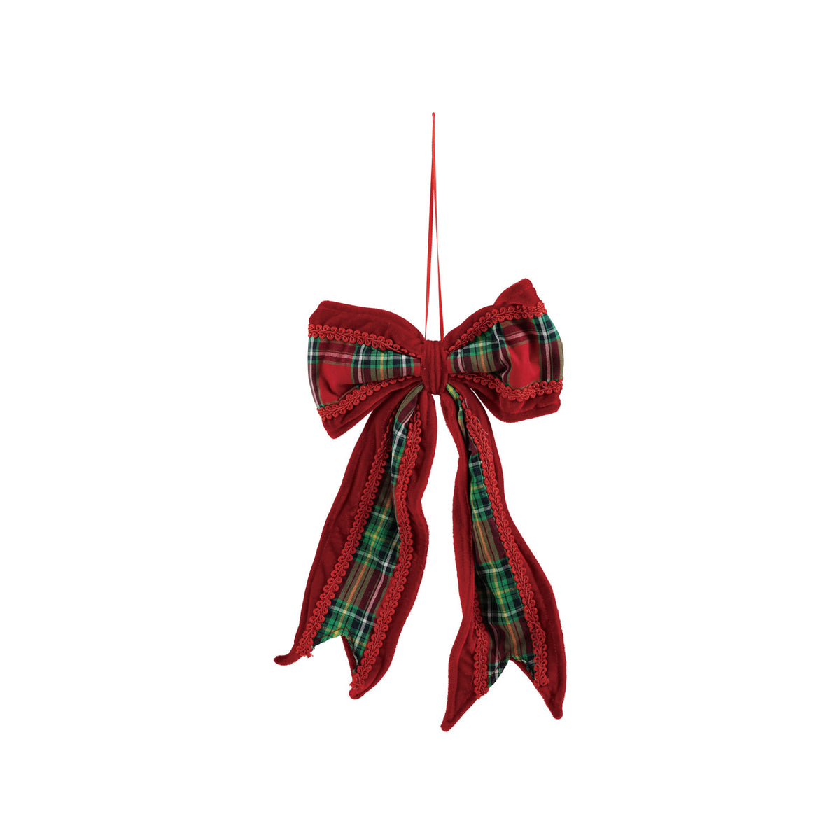 Oversized Red & Green Plaid Bow Ornament | Fabric & Velvet