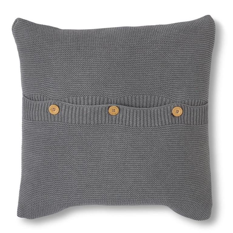 Gray Knit Pillow w Center Buttons MStreetDecor