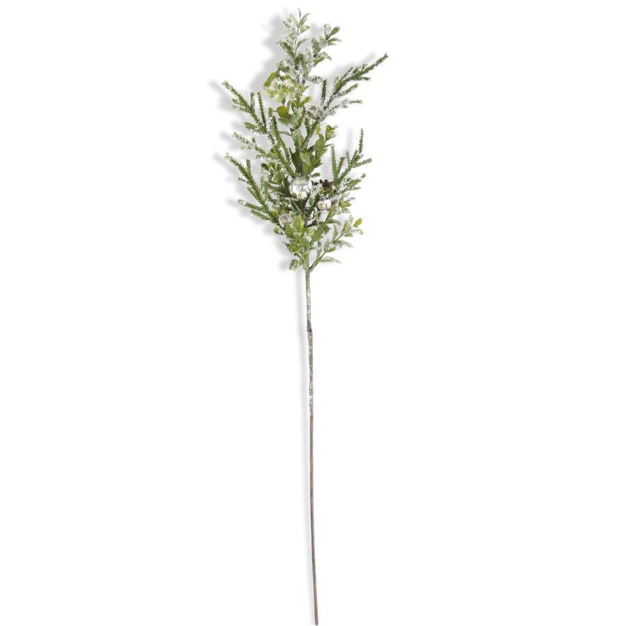 Snowy Leaf Stem with Silver Bells and Pinecones