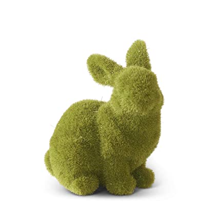 Sitting Green Mossy Flocked Bunnies