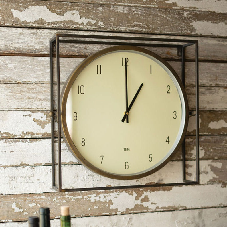 Round Clock Square Metal Frame