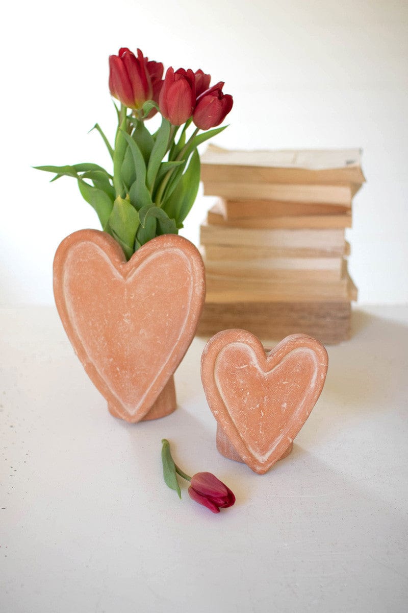 White-Wash Clay Heart Vases