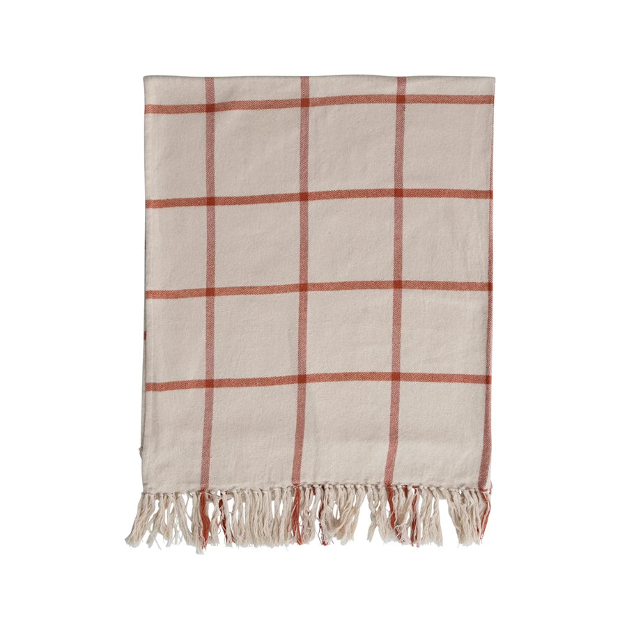 Cotton Flannel Throw, Cream and Rust