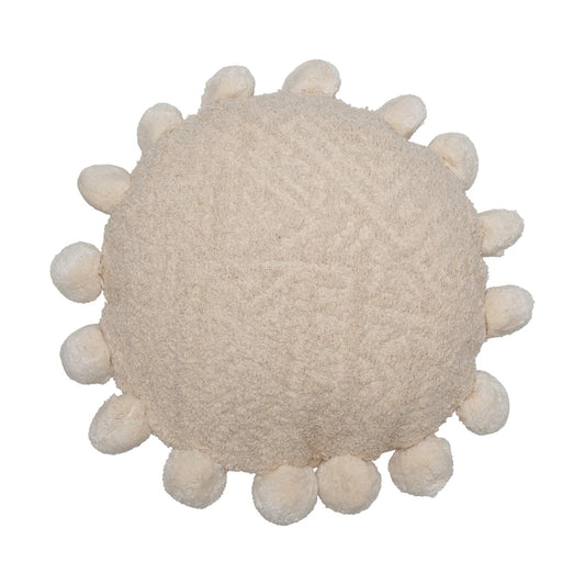 Round Woven Cotton Pillow Pom Poms