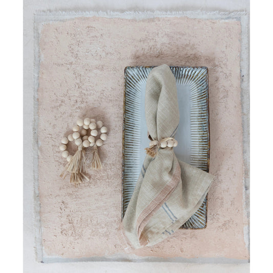 Wood Bead Napkin Rings Raffia Tassel