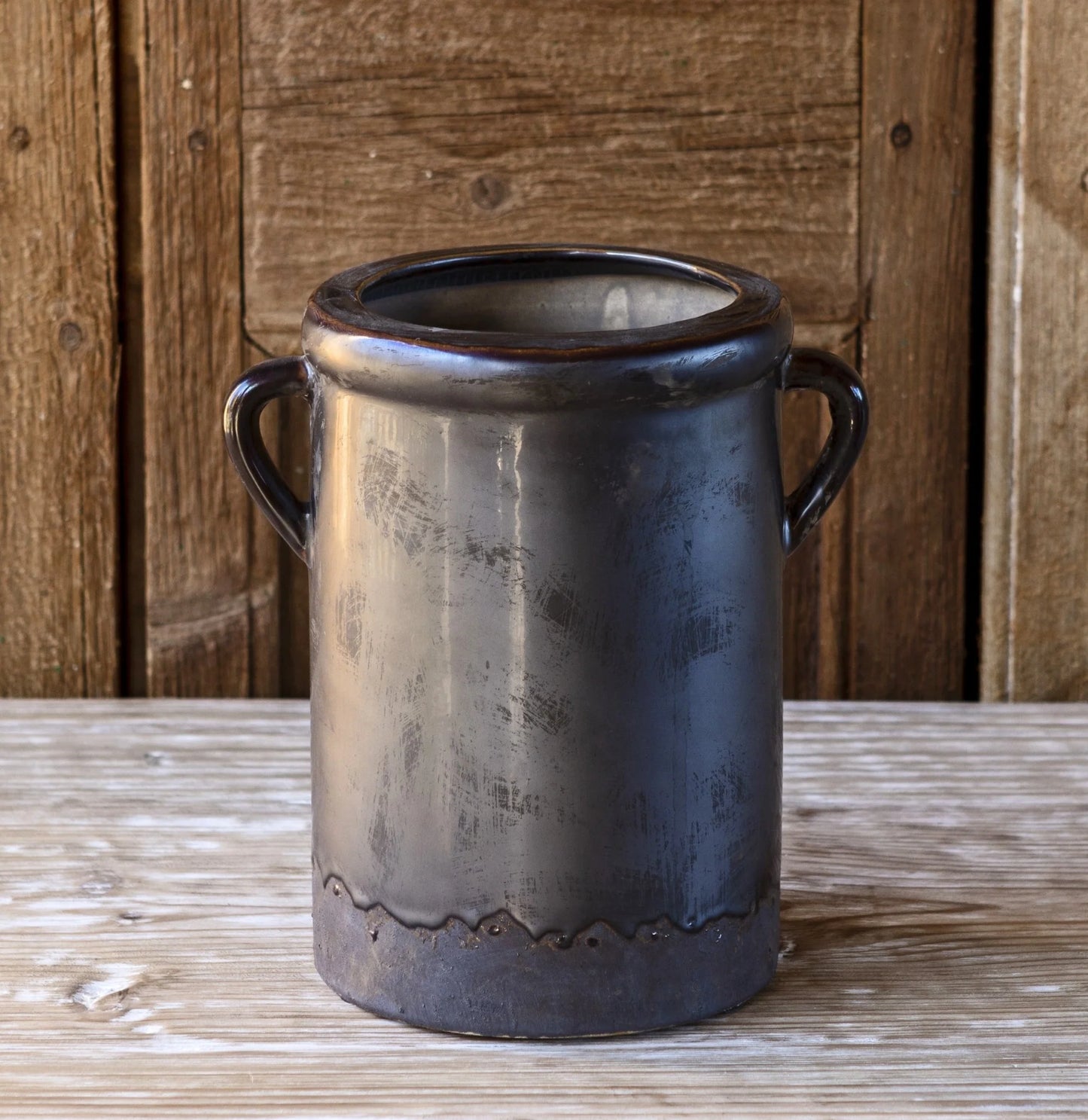 Large Smoked Glazed Pottery Crock