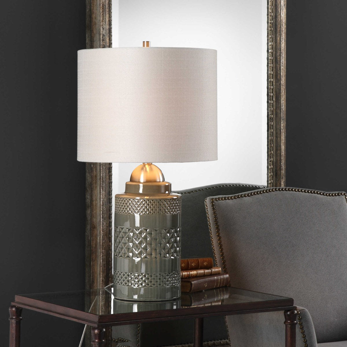 Olive-Toned Glazed Table Lamp