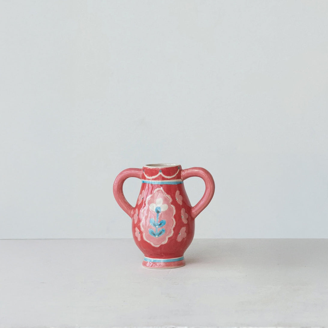 Hand-Painted Stoneware Vases with Handles