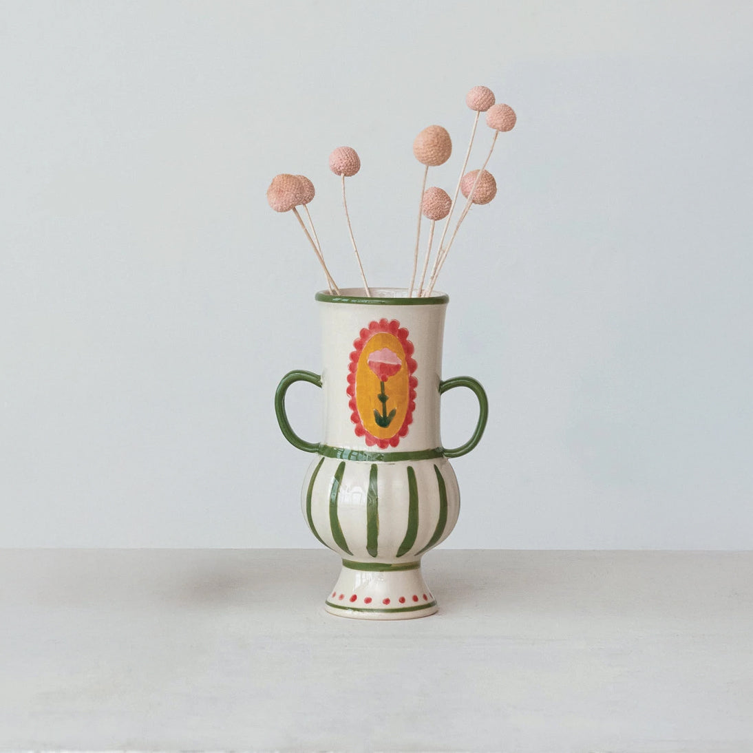 Hand-Painted Stoneware Vases with Handles