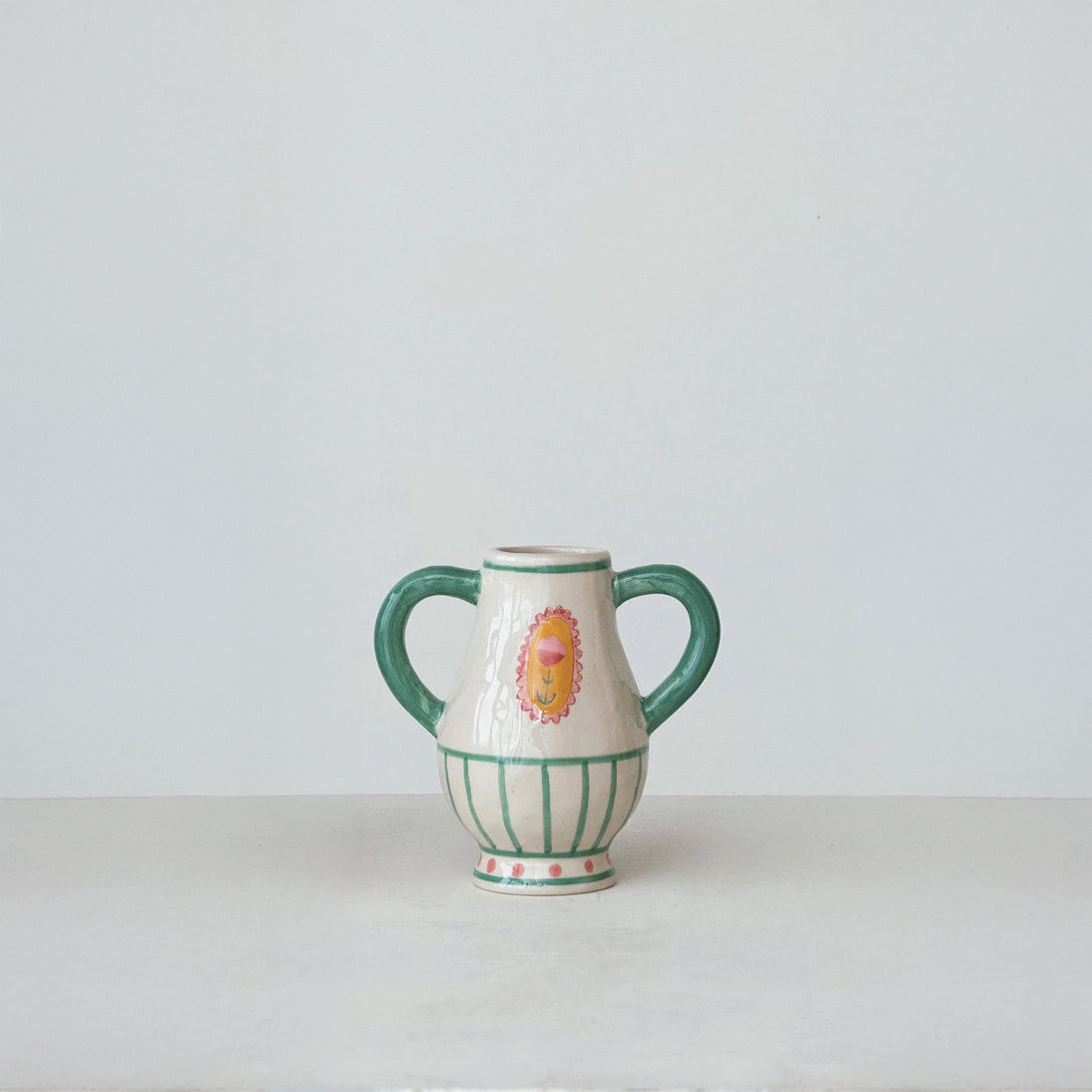 Hand-Painted Stoneware Vases with Handles