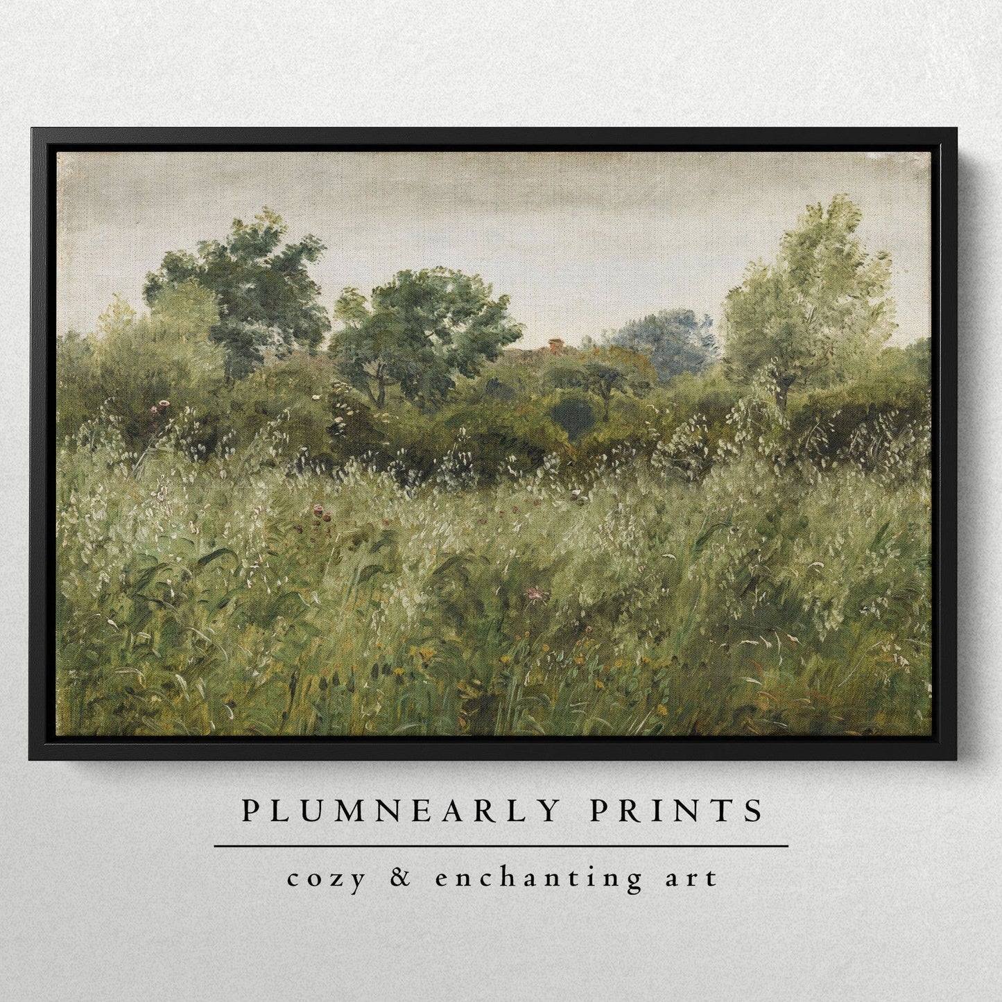 Field of Oats Landscape Print Black Framed Canvas