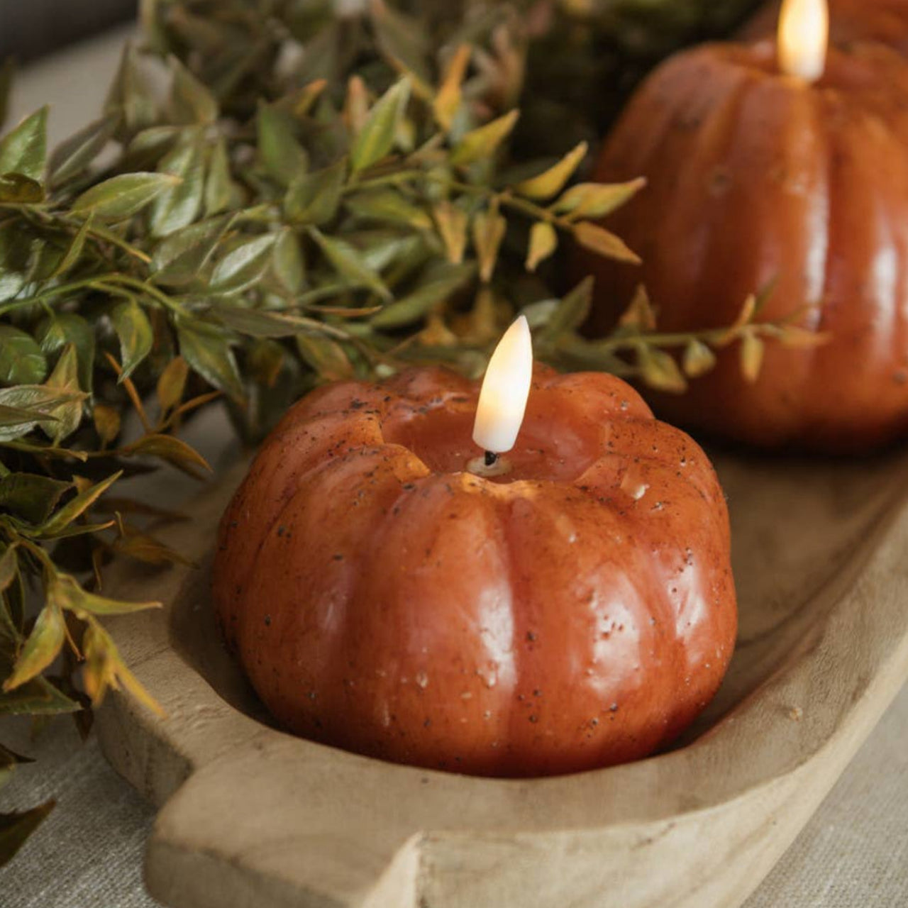 Orange Pumpkin LED Candle with 3D Flame | Two Sizes