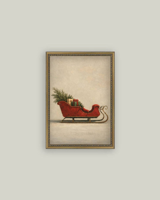 Vintage Christmas Sleigh Framed Wall Art