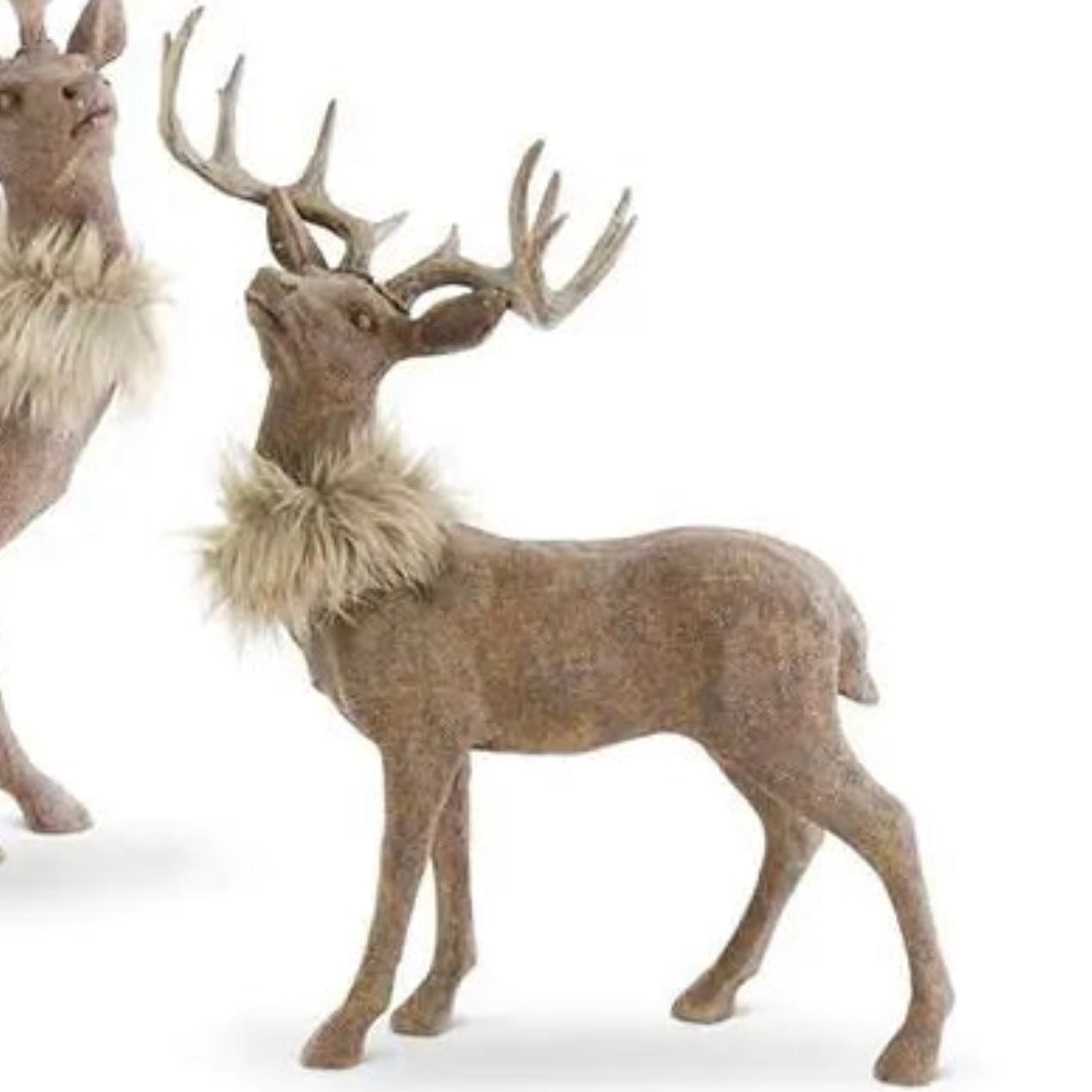 Standing Rust Burlap Deer w/ Fur Collar