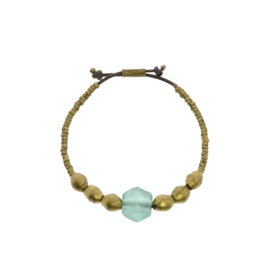 Aqua Seaglass Beaded Brass Bracelet
