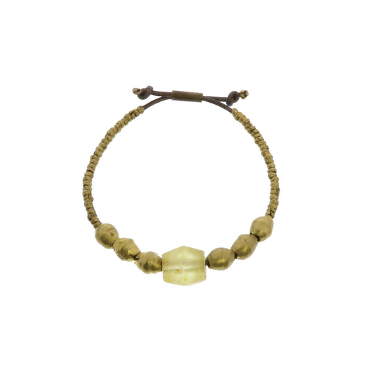 Amber Seaglass Beaded Brass Bracelet