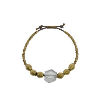 Grey Seaglass Beaded Brass Bracelet