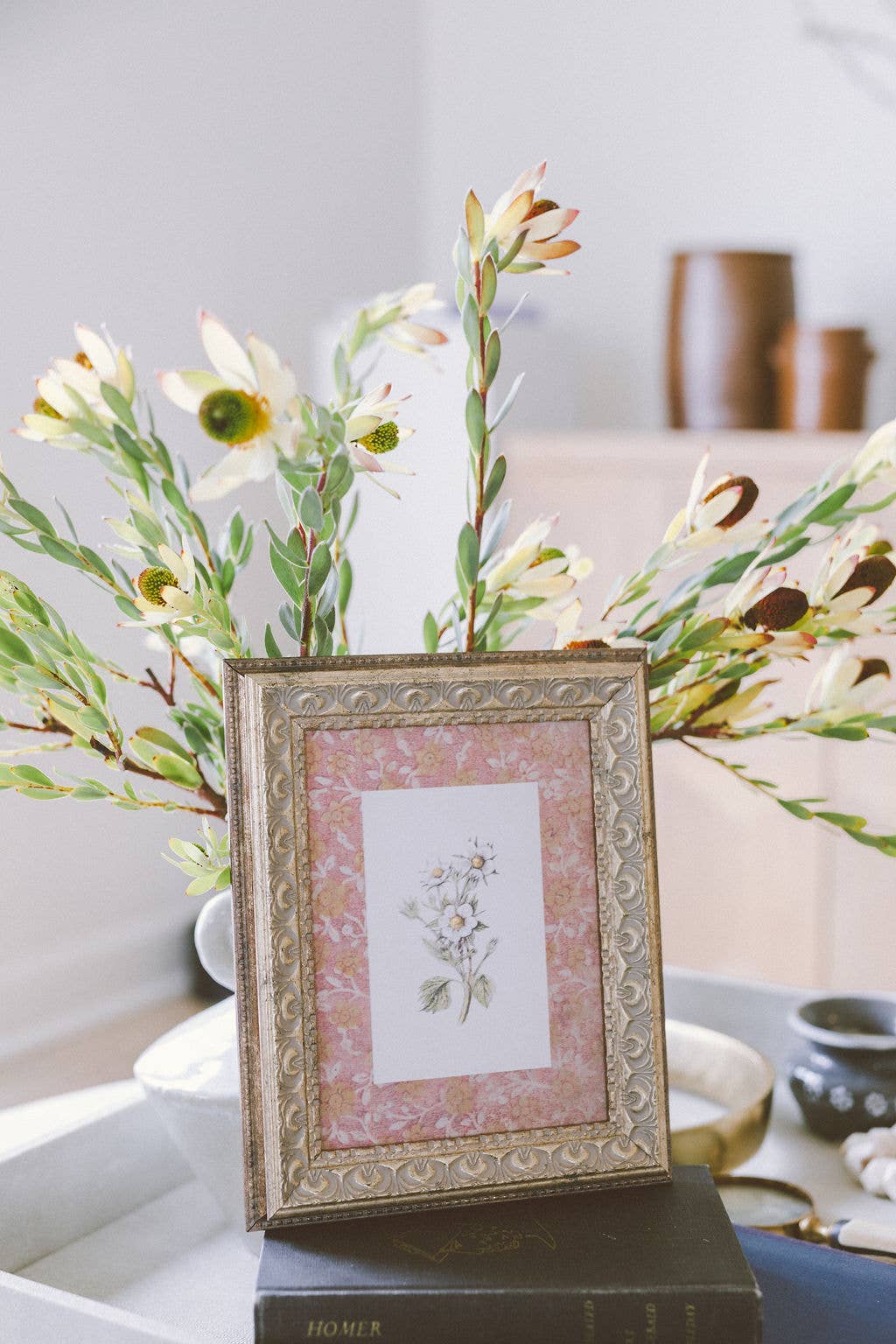 Daisies on Pattern Framed Antique Art