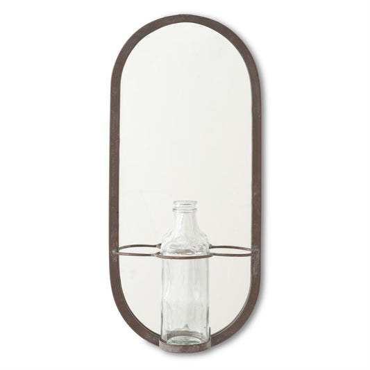 Metal Frame Wall Mirror w/Glass Bottle Holder