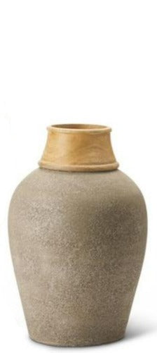 Gray Terracotta Vase With Wood Neck