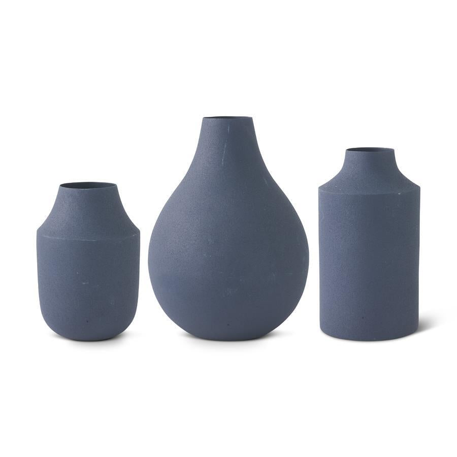 Navy Blue Matte Small Metal Vases