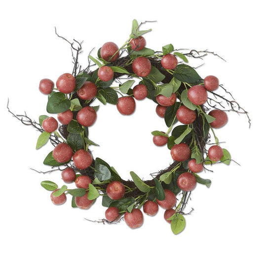 24 Inch Red Apple and Twig w/Foliage Wreath on Grapevine Base