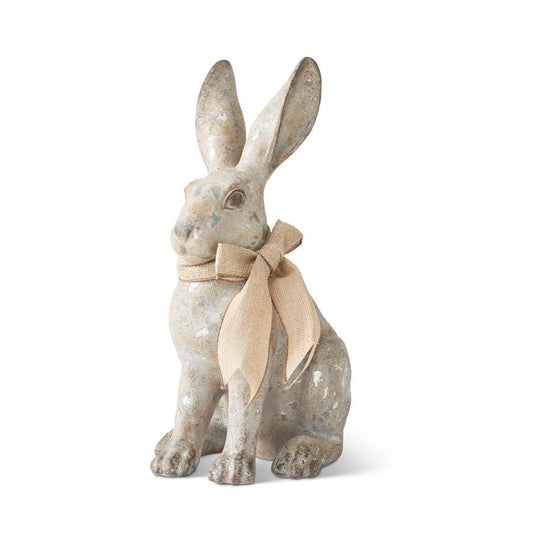 Distressed Gray Siting Bunny w/Burlap Bow