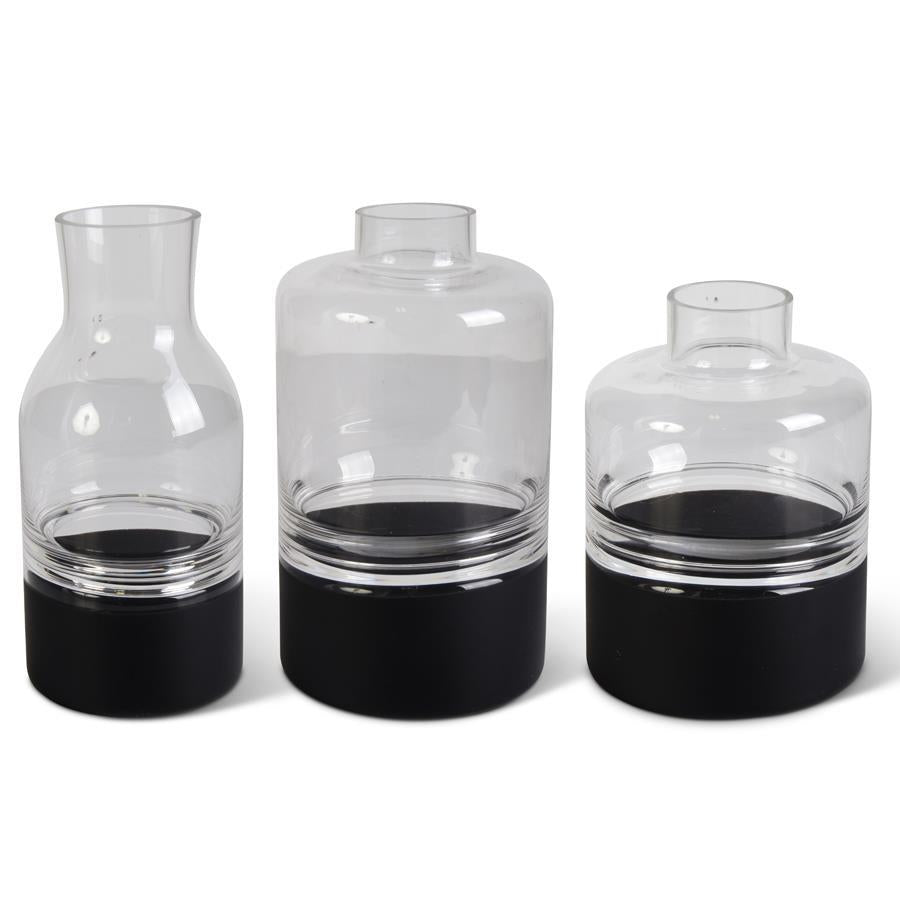 Clear Glass Vases w/Black Bottom