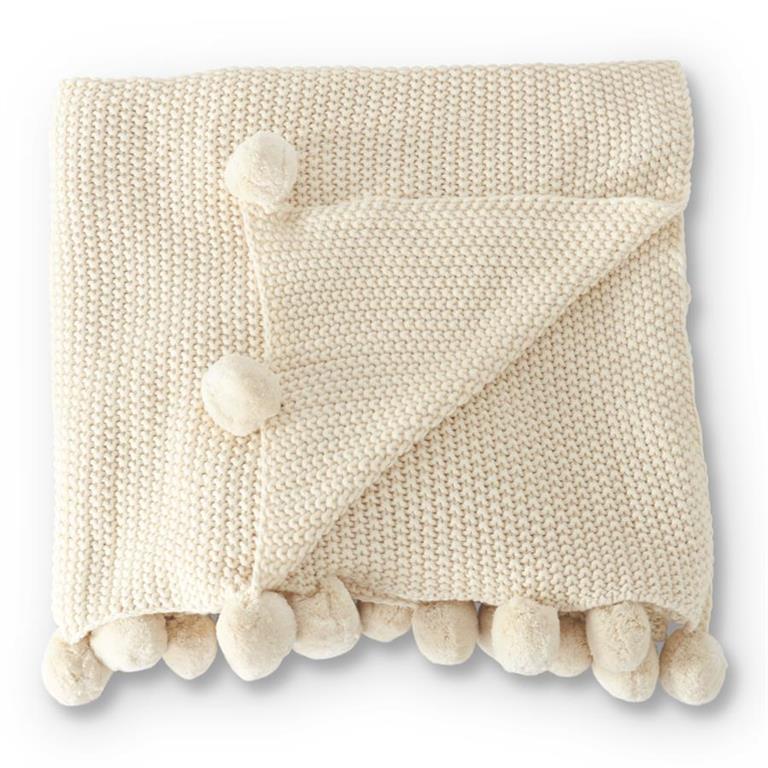 Knit Throw with Pom Pom Trim