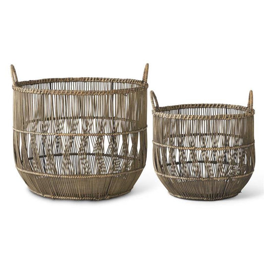Gray Wash Rattan Nesting Basket w/ Handle