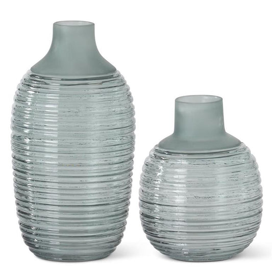Frosted Sage Green Ribbed Vases