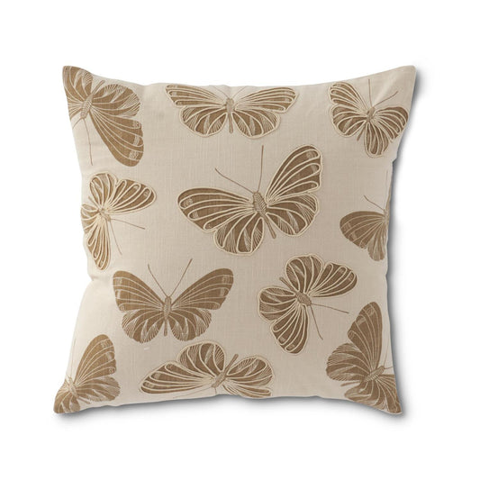 Square Cream Pillow w/Tan Butterflies