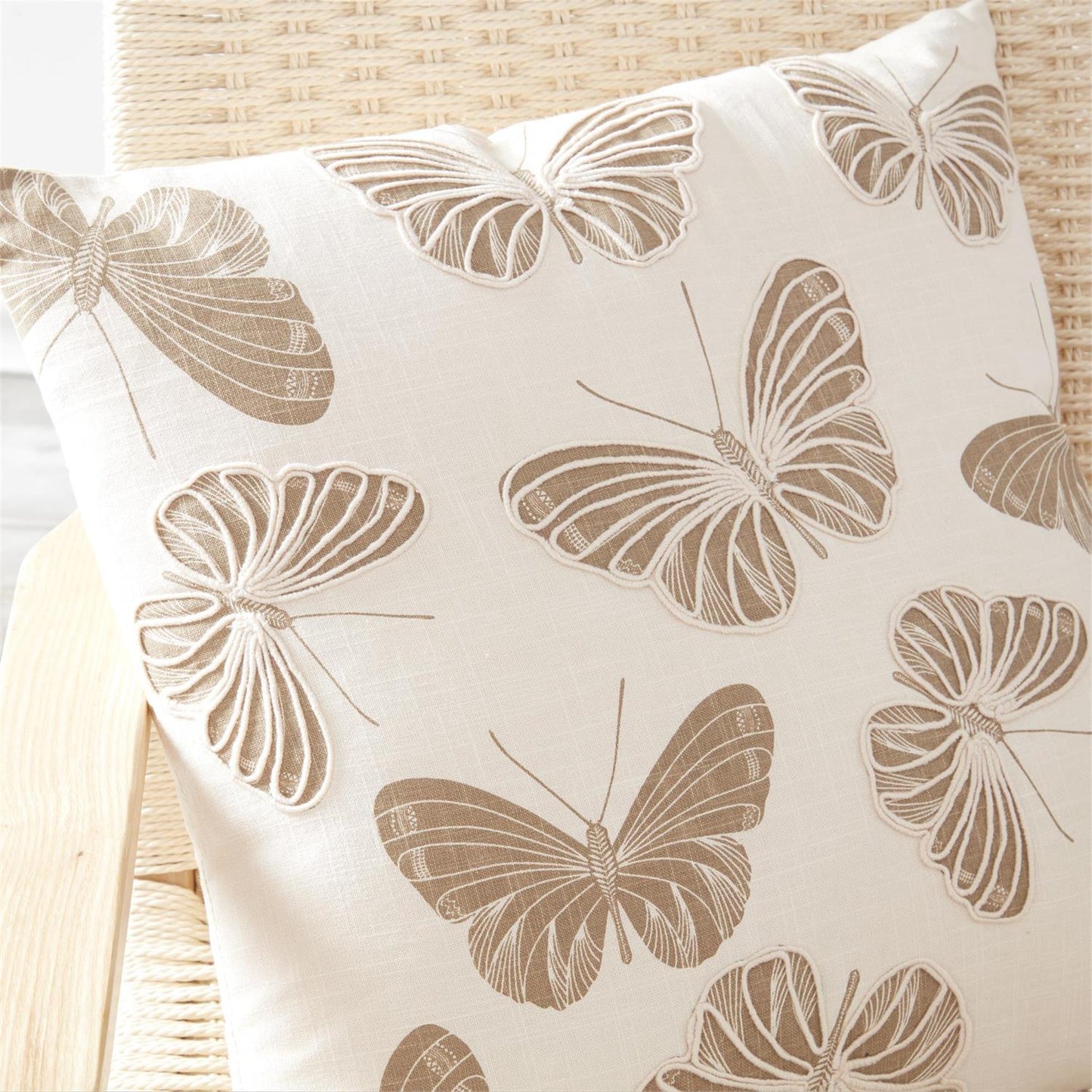 Square Cream Pillow w/Tan Butterflies