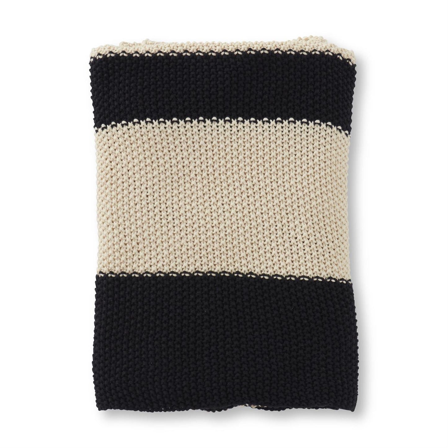 Cotton Knit Black & Cream Striped Throw Blanket