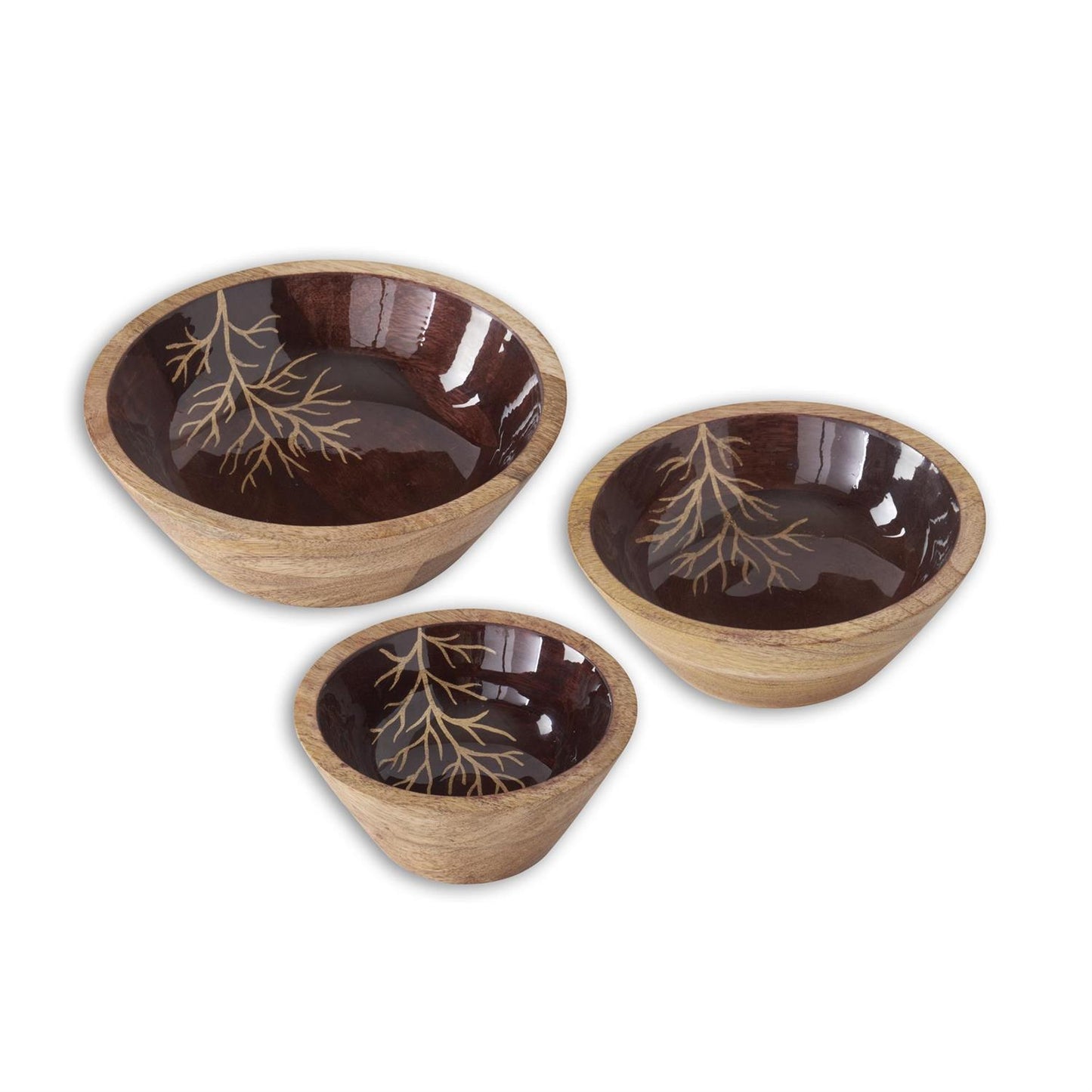 Wood Brown Enameled Gold Leaf Bowls